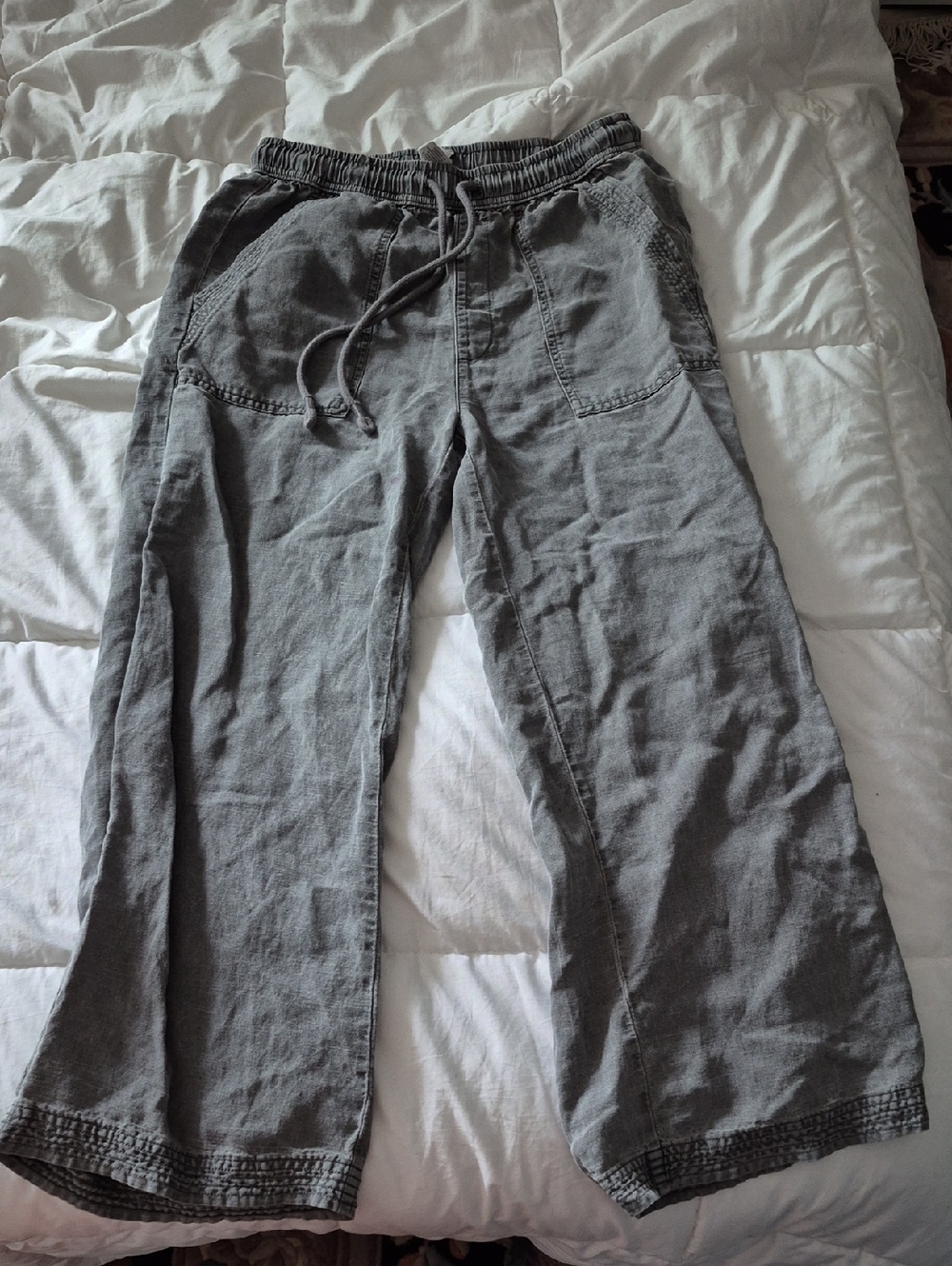 Joie Gray Wide-Leg Linen-Blend Joggers